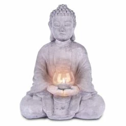 KANTE 14.17 in. H Gray Cement Meditating Buddha Garden Statue Tealight Candle Holder Ornament -Green Haven Store kante garden statues sx20200179 1f 1000