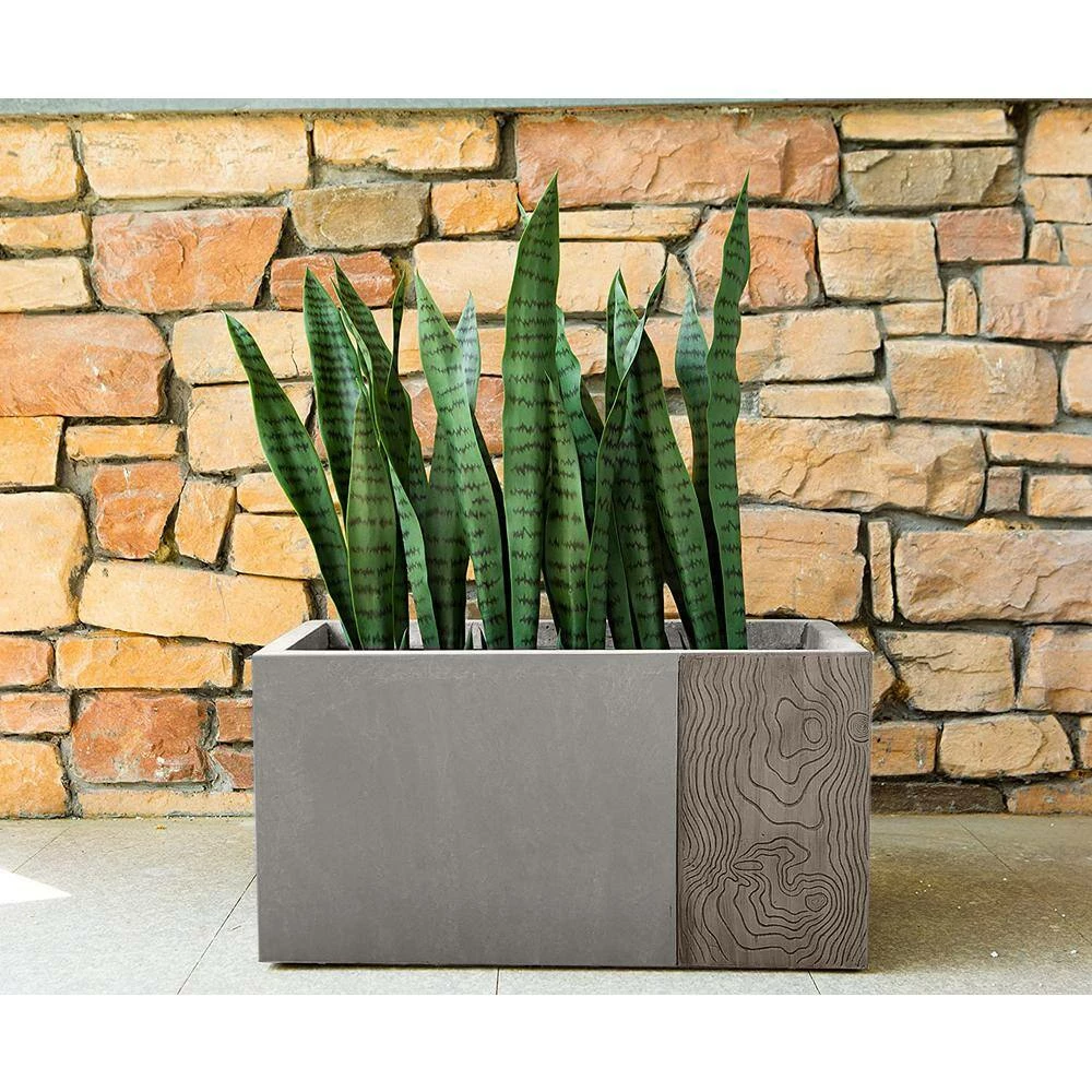 KANTE 31 in and 23 in. L Rectangular Lodgepole Concrete/Fiberglass Indoor Outdoor Elegant Long Planters (Set of 2) 5 KANTE 31 in and 23 in. L Rectangular Lodgepole Concrete/Fiberglass Indoor Outdoor Elegant Long Planters (Set of 2) - Image 3
