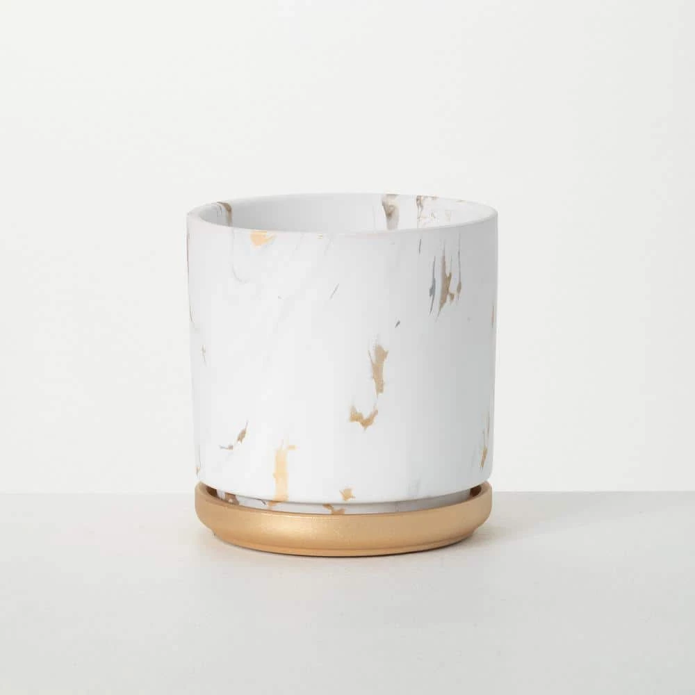 SULLIVANS Marbled White and Gold Terracotta Pot 3 SULLIVANS Marbled White and Gold Terracotta Pot