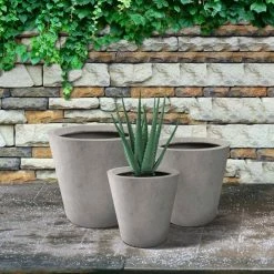 KANTE Large, Medium, Small Round Natural Finish Lightweight Concrete and Weather Resistant Fiberglass Planters (Set of 3) -Green Haven Store natural concrete kante plant pots rc0154bcd c80021 76 1000