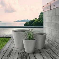 KANTE Large, Medium, Small Round Natural Finish Lightweight Concrete and Weather Resistant Fiberglass Planters (Set of 3) -Green Haven Store natural concrete kante plant pots rc0154bcd c80021 c3 1000