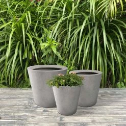 KANTE Large, Medium, Small Round Natural Finish Lightweight Concrete and Weather Resistant Fiberglass Planters (Set of 3) -Green Haven Store natural concrete kante plant pots rc0154bcd c80021 fa 1000