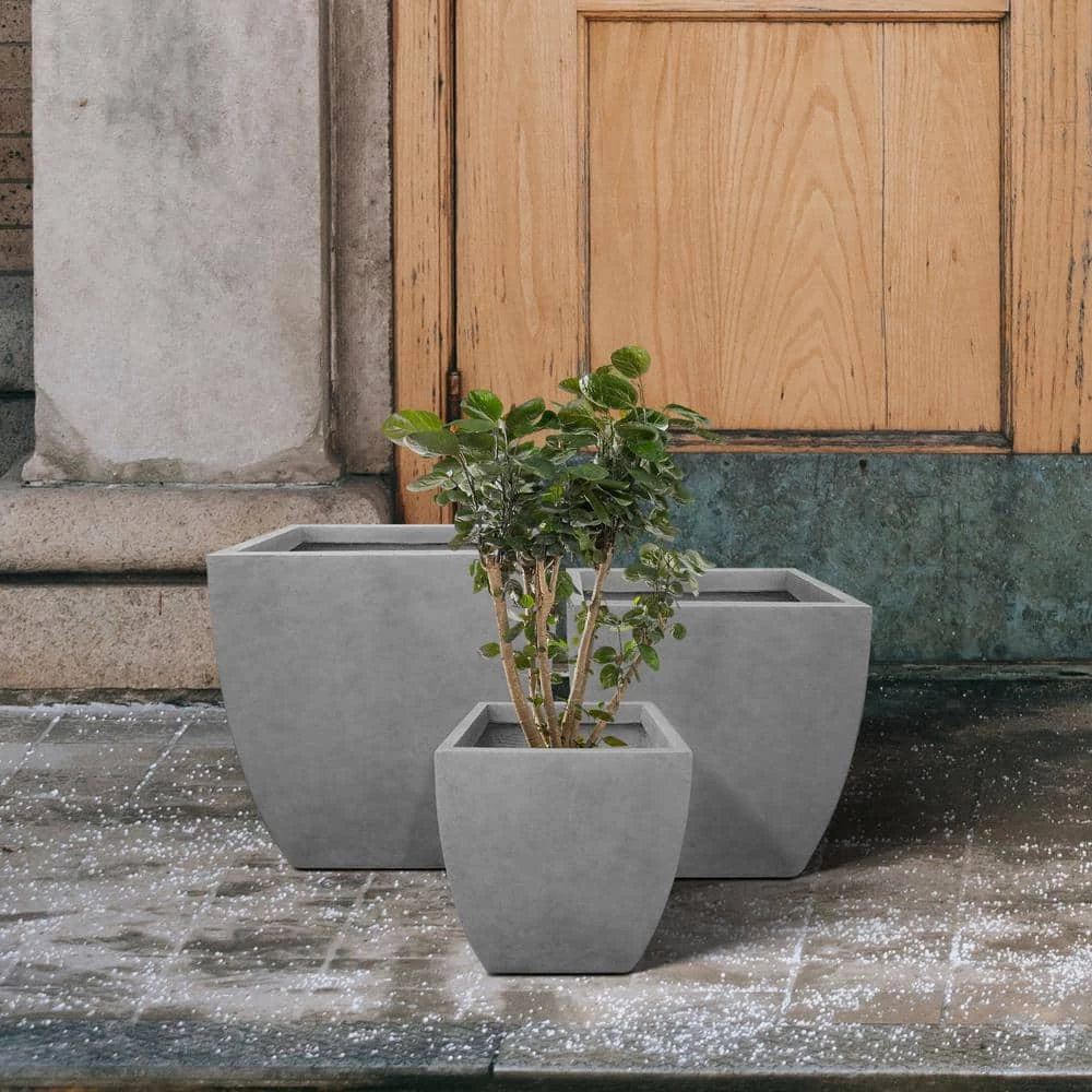 KANTE Square Natural Finish Lightweight Concrete & Weather Resistant Fiberglass Planters with Drainage Holes (Set of 3) 8 KANTE Square Natural Finish Lightweight Concrete & Weather Resistant Fiberglass Planters with Drainage Holes (Set of 3) - Image 6