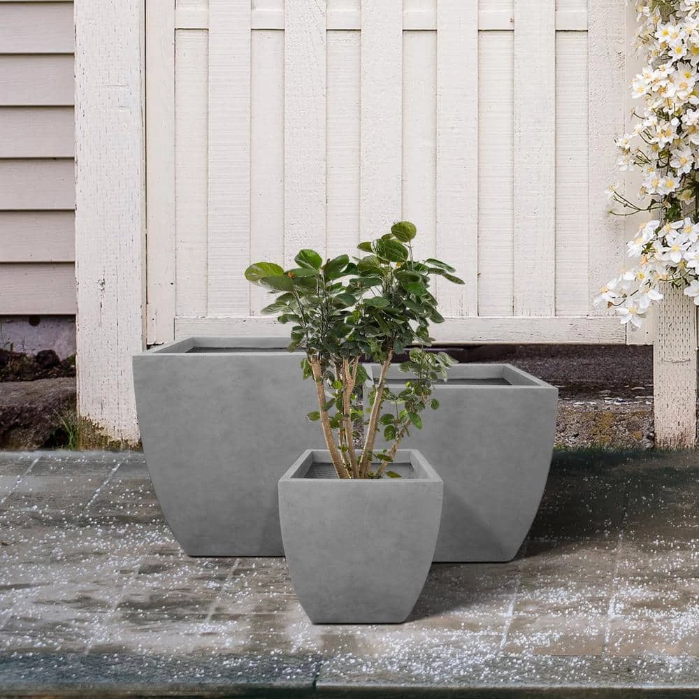 KANTE Square Natural Finish Lightweight Concrete & Weather Resistant Fiberglass Planters with Drainage Holes (Set of 3) 10 KANTE Square Natural Finish Lightweight Concrete & Weather Resistant Fiberglass Planters with Drainage Holes (Set of 3) - Image 8