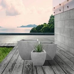 KANTE Square Natural Finish Lightweight Concrete & Weather Resistant Fiberglass Planters with Drainage Holes (Set of 3) 12 KANTE Square Natural Finish Lightweight Concrete & Weather Resistant Fiberglass Planters with Drainage Holes (Set of 3) -Green Haven Store natural concrete kante plant pots rf0126abc c80021 c3 1000