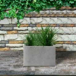 KANTE 6.89"W x 19.49"L x 15.94"H Rectangular Natural Finish Lightweight Concrete and Fiberglass Long Planter w/ Drainage Hole -Green Haven Store natural concrete kante plant pots rf0260a c80021 44 1000