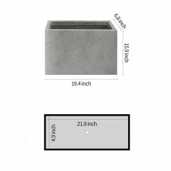 KANTE 6.89"W x 19.49"L x 15.94"H Rectangular Natural Finish Lightweight Concrete and Fiberglass Long Planter w/ Drainage Hole -Green Haven Store natural concrete kante plant pots rf0260a c80021 4f 1000