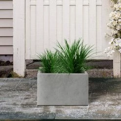 KANTE 6.89"W x 19.49"L x 15.94"H Rectangular Natural Finish Lightweight Concrete and Fiberglass Long Planter w/ Drainage Hole -Green Haven Store natural concrete kante plant pots rf0260a c80021 fa 1000