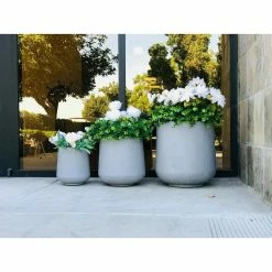 KANTE 17.3 in. Tall Natural Lightweight Concrete Footed Tulip Outdoor Round Planter (Set of 3) -Green Haven Store natural kante plant pots rf2015022bcd c80021 1f 1000