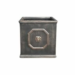 KANTE 12.6 in. Tall Oil Rubbed Bronze Lightweight Concrete Classic Square English Style Lion Head Planter