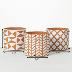 SULLIVANS Geometric Print Terracotta Pot - Set of 3 9 SULLIVANS Geometric Print Terracotta Pot - Set of 3 -Green Haven Store orange and white patterned sullivans plant pots cmt1200 1f 1000