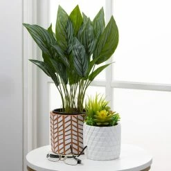 SULLIVANS Geometric Print Terracotta Pot - Set of 3 8 SULLIVANS Geometric Print Terracotta Pot - Set of 3 -Green Haven Store orange and white patterned sullivans plant pots cmt1200 4f 1000