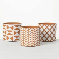 SULLIVANS Geometric Print Terracotta Pot - Set of 3