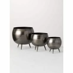 SULLIVANS Pewter Metal Pot With Feet (Set of 3) 9 SULLIVANS Pewter Metal Pot With Feet (Set of 3) -Green Haven Store pewter sullivans plant pots met1626 1f 1000