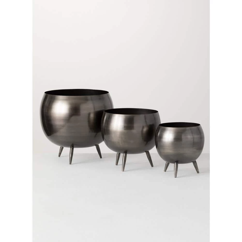 SULLIVANS Pewter Metal Pot With Feet (Set of 3) 6 SULLIVANS Pewter Metal Pot With Feet (Set of 3) - Image 4
