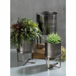 SULLIVANS Pewter Metal Planter With Stand (Set of 3) -Green Haven Store pewter sullivans plant pots met1627 4f 1000