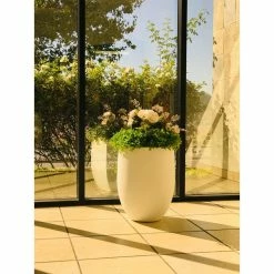 KANTE 21.7 in. H Round Pure White Concrete Indoor Outdoor Modern Tall Planter -Green Haven Store pure white kante plant pots osc0066a c80011 44 1000