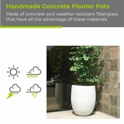 KANTE 21.7 in. H Round Pure White Concrete Indoor Outdoor Modern Tall Planter -Green Haven Store pure white kante plant pots osc0066a c80011 d4 1000
