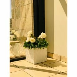 KANTE 16 in. W Square Pure White Concrete/Fiberglass Indoor Outdoor Elegant Retro Planter -Green Haven Store pure white kante plant pots osf0201c c80011 1f 1000