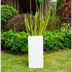 KANTE 27.6 in. H Square Pure White Concrete/Fiberglass Indoor Outdoor Elegant Retro Tall Planter 12 KANTE 27.6 in. H Square Pure White Concrete/Fiberglass Indoor Outdoor Elegant Retro Tall Planter -Green Haven Store pure white kante plant pots osf0202c c80011 1f 1000