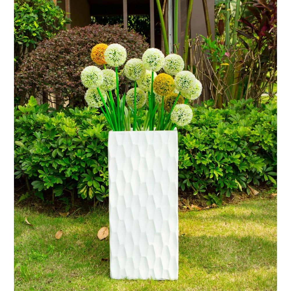 KANTE 27.6 in. H Square Pure White Concrete/Fiberglass Indoor Outdoor Elegant Retro Tall Planter 3 KANTE 27.6 in. H Square Pure White Concrete/Fiberglass Indoor Outdoor Elegant Retro Tall Planter