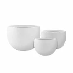 KANTE 20 in., 16 in. and 12 in. W Pure White Concrete Round Elegant Planters (Set of 3), Outdoor Indoor Modern Planter Pots