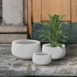 KANTE 19.6 in., 15.7 in. & 11.8 in. W Round Pure White Concrete Elegant Planters Set of 3, Outdoor Indoor w/Drainage Holes 15 KANTE 19.6 in., 15.7 in. & 11.8 in. W Round Pure White Concrete Elegant Planters Set of 3, Outdoor Indoor w/Drainage Holes -Green Haven Store pure white kante plant pots rc0051abc c80011 44 1000