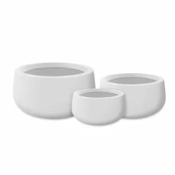 KANTE 19.6 in., 15.7 in. & 11.8 in. W Round Pure White Concrete Elegant Planters Set of 3, Outdoor Indoor w/Drainage Holes