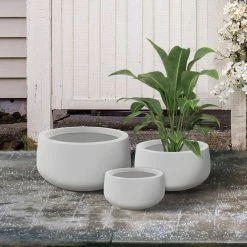 KANTE 19.6 in., 15.7 in. & 11.8 in. W Round Pure White Concrete Elegant Planters Set of 3, Outdoor Indoor w/Drainage Holes 16 KANTE 19.6 in., 15.7 in. & 11.8 in. W Round Pure White Concrete Elegant Planters Set of 3, Outdoor Indoor w/Drainage Holes -Green Haven Store pure white kante plant pots rc0051abc c80011 fa 1000
