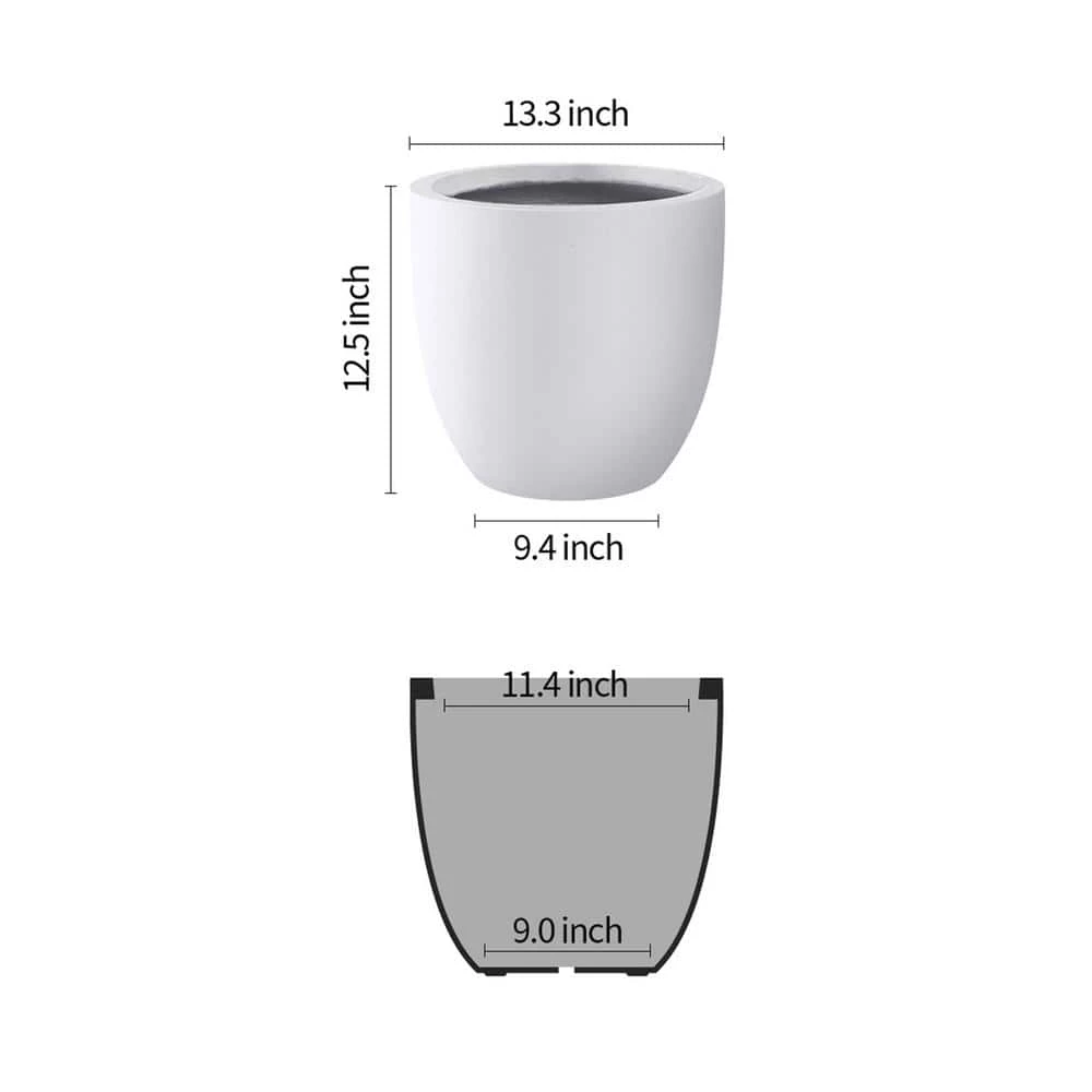 KANTE 13.39 in. x 12.6 in. Round Pure White Lightweight Concrete and Fiberglass Indoor Outdoor Planter with Drainage Hole 5 KANTE 13.39 in. x 12.6 in. Round Pure White Lightweight Concrete and Fiberglass Indoor Outdoor Planter with Drainage Hole - Image 3