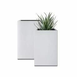 KANTE 28 in. and 24 in. Tall, Pure White Lightweight Concrete and Weather Resistant Fiberglass Rectangle Outdoor (Set of 2)