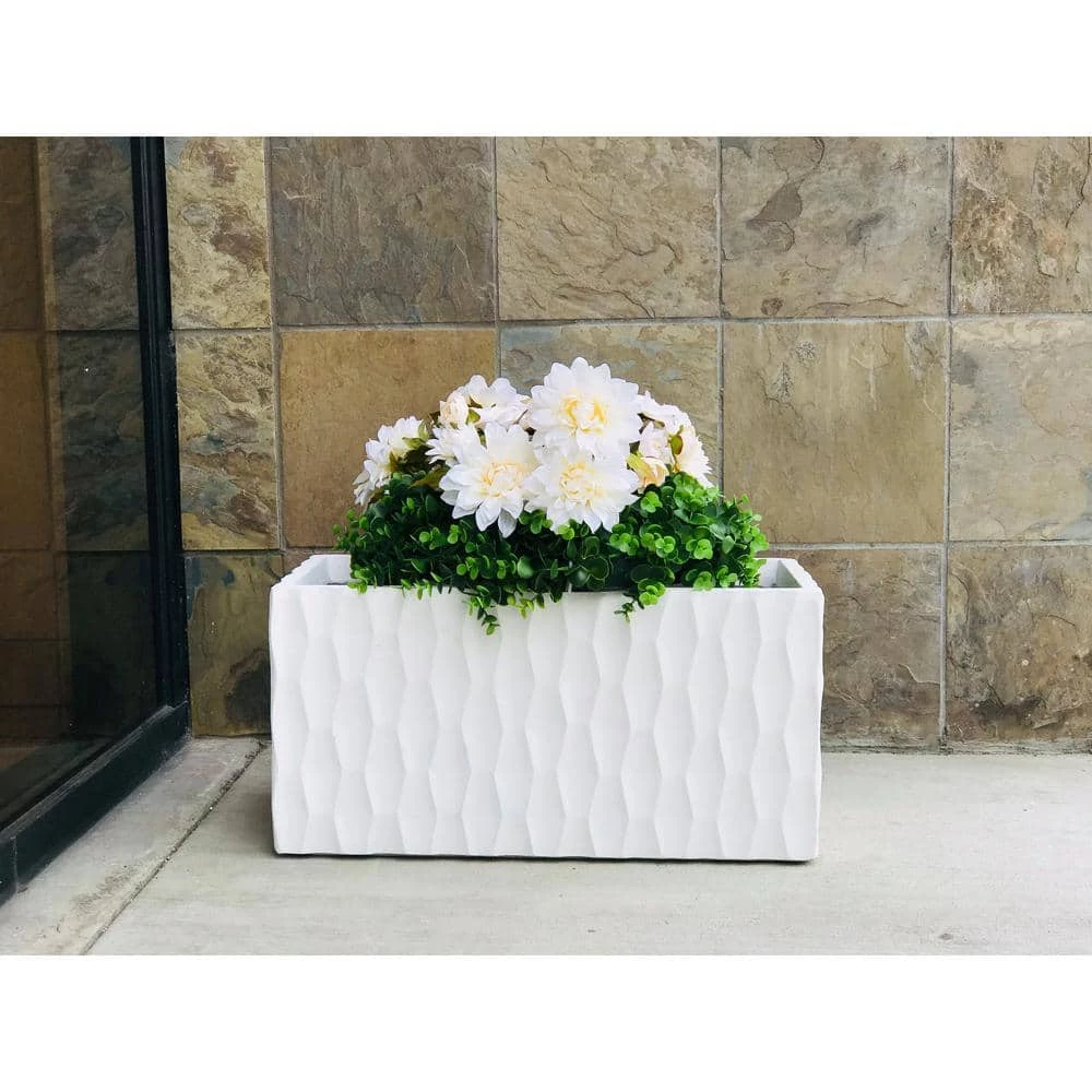 KANTE Large 31.5 in. L Pure White Lightweight Concrete Retro Rectangle Outdoor Planter 5 KANTE Large 31.5 in. L Pure White Lightweight Concrete Retro Rectangle Outdoor Planter - Image 3