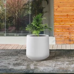 KANTE 17.3 in. H Round Pure White Concrete Planter, Outdoor Indoor Large Planter Pots Containers with Drainage Holes -Green Haven Store pure white kante plant pots rf2015022b c80011 1f 1000