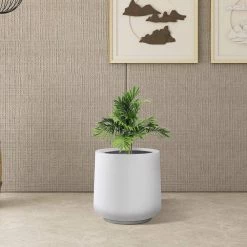 KANTE 17.3 in. H Round Pure White Concrete Planter, Outdoor Indoor Large Planter Pots Containers with Drainage Holes -Green Haven Store pure white kante plant pots rf2015022b c80011 66 1000