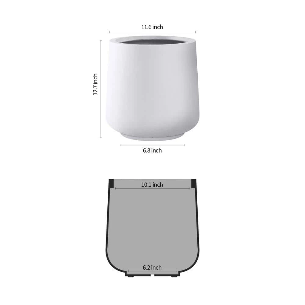 KANTE 13.4 in. H Pure White Tuliped Round Concrete Planter, Outdoor Indoor Large Planter Pots, Containers with Drainage Holes 5 KANTE 13.4 in. H Pure White Tuliped Round Concrete Planter, Outdoor Indoor Large Planter Pots, Containers with Drainage Holes - Image 3