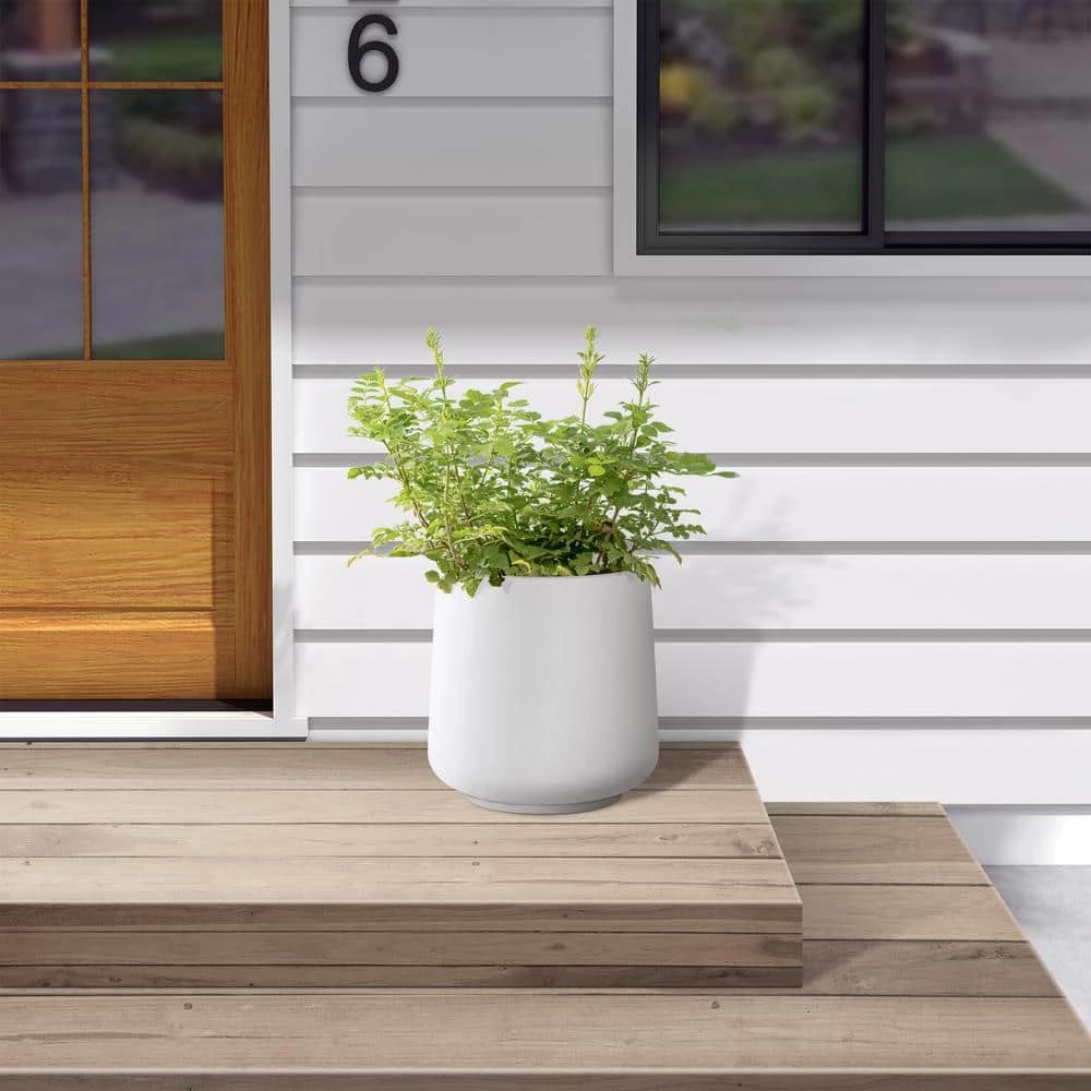 KANTE 13.4 in. H Pure White Tuliped Round Concrete Planter, Outdoor Indoor Large Planter Pots, Containers with Drainage Holes 4 KANTE 13.4 in. H Pure White Tuliped Round Concrete Planter, Outdoor Indoor Large Planter Pots, Containers with Drainage Holes - Image 2