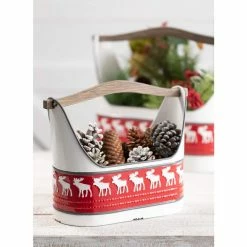 SULLIVANS Red and White Reindeer Metal Trugs with Wood Handles (Set of 2) 7 SULLIVANS Red and White Reindeer Metal Trugs with Wood Handles (Set of 2) -Green Haven Store red sullivans plant pots met1740 4f 1000