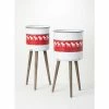 SULLIVANS Red & White Reindeer Metal and Wood Planter Stand (Set of 2) -Green Haven Store red sullivans plant pots met1741 64 1000
