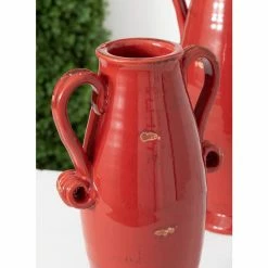 SULLIVANS Red Ceramic Handled Urn (Set of 2) -Green Haven Store red sullivans urn planters cm2955 c3 1000