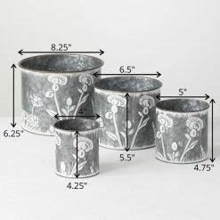 SULLIVANS Silver Metal Flower Patterned Planter (Set of 4) -Green Haven Store silver sullivans plant pots met1702 4f 1000