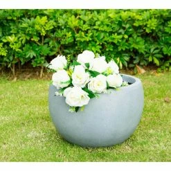 KANTE 12 in. W Round Slate Gray Concrete/Fiberglass Indoor Outdoor Modern Seamless Bowl Planter -Green Haven Store slate gray kante plant pots osc0049a c60611 44 1000