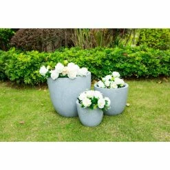 KANTE 18", 14" and 10"W Round Slate Gray Lightweight Concrete/Fiberglass Indoor Outdoor Elegant Seamless Planters (Set of 3) -Green Haven Store slate gray kante plant pots osc0050abc c60611 44 1000