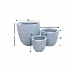 KANTE 18", 14" and 10"W Round Slate Gray Lightweight Concrete/Fiberglass Indoor Outdoor Elegant Seamless Planters (Set of 3) -Green Haven Store slate gray kante plant pots osc0050abc c60611 d4 1000