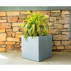 KANTE 10 in. W Square Slate Gray Lightweight Concrete/Fiberglass Indoor Outdoor Modern Elegant Planter -Green Haven Store slate gray kante plant pots osf0001a c60611 c3 1000