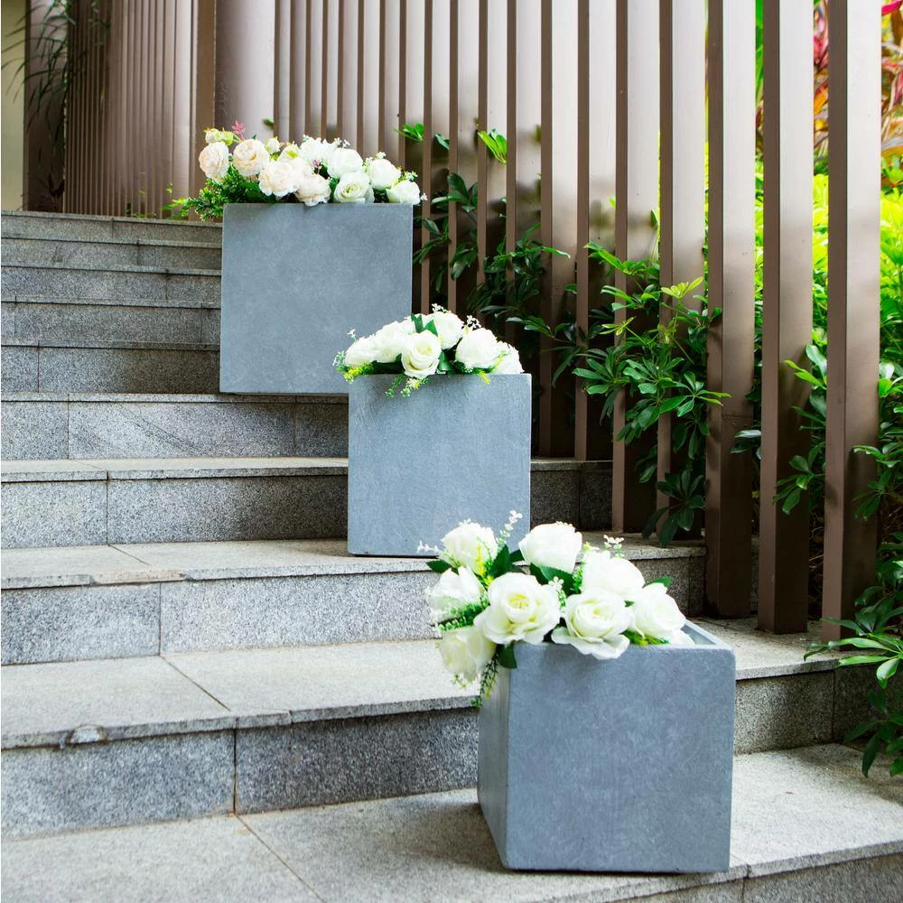 KANTE 16 in. x 12 in. and 10 in. W Square Slate Gray Concrete/Fiberglass Indoor Outdoor Elegant Planters 5 KANTE 16 in. x 12 in. and 10 in. W Square Slate Gray Concrete/Fiberglass Indoor Outdoor Elegant Planters - Image 3