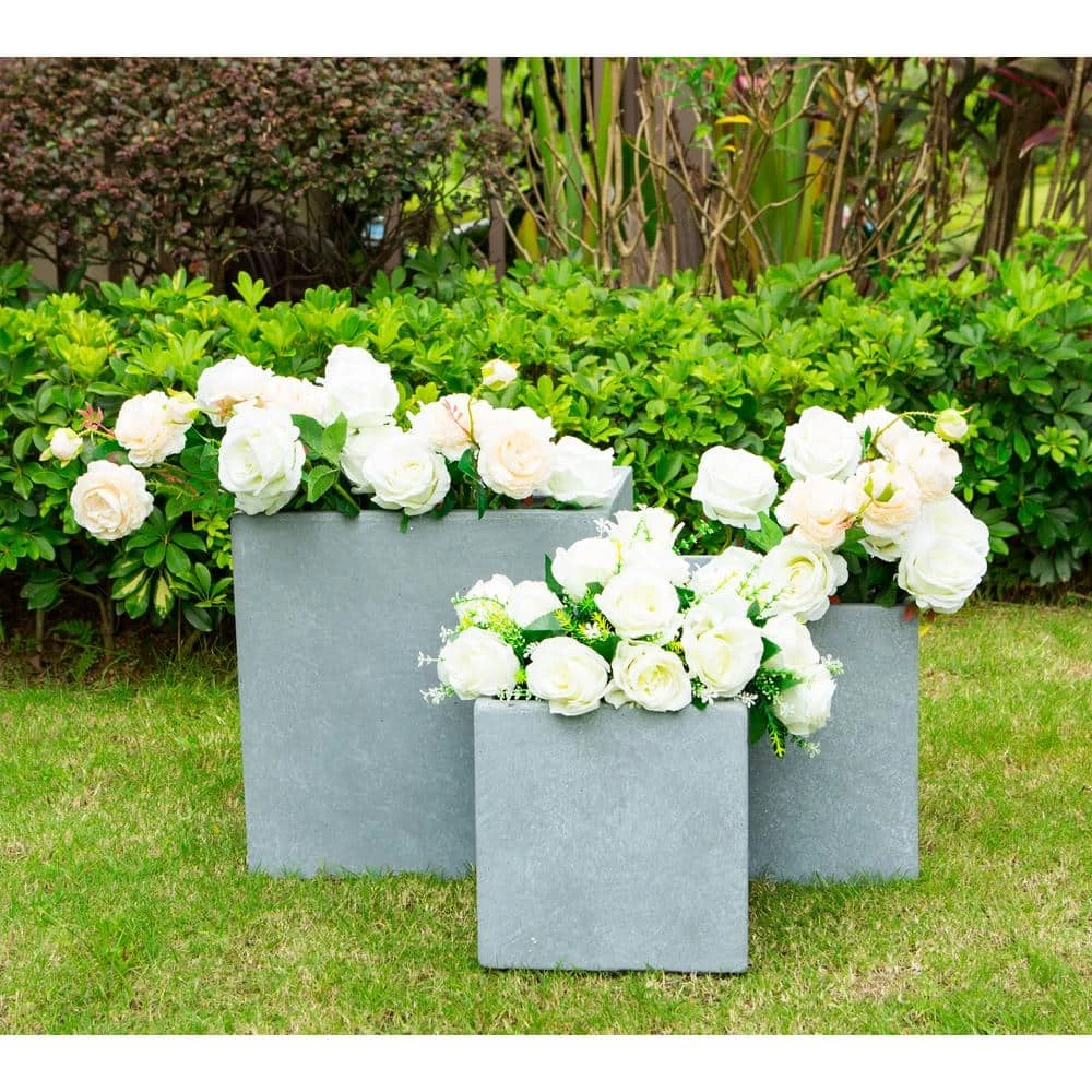 KANTE 16 in. x 12 in. and 10 in. W Square Slate Gray Concrete/Fiberglass Indoor Outdoor Elegant Planters 3 KANTE 16 in. x 12 in. and 10 in. W Square Slate Gray Concrete/Fiberglass Indoor Outdoor Elegant Planters