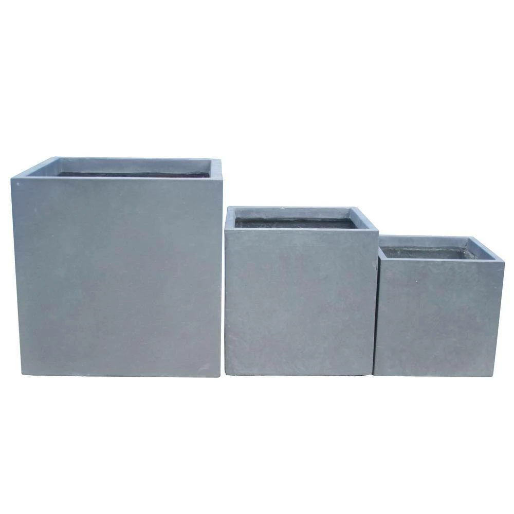 KANTE 16 in. x 12 in. and 10 in. W Square Slate Gray Concrete/Fiberglass Indoor Outdoor Elegant Planters 4 KANTE 16 in. x 12 in. and 10 in. W Square Slate Gray Concrete/Fiberglass Indoor Outdoor Elegant Planters - Image 2