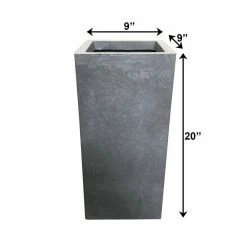 KANTE 20 in. H Square Slate Gray Lightweight Concrete/Fiberglass Indoor Outdoor Elegant Tall Planter -Green Haven Store slate gray kante plant pots osf0002a c60611 fa 1000