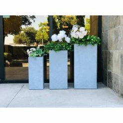 KANTE 28 in. x 24 in. and 20 in. H Square Slate Gray Concrete/Fiberglass Indoor Outdoor Modern Tall Planters -Green Haven Store slate gray kante plant pots osf0002abc c60611 1f 1000