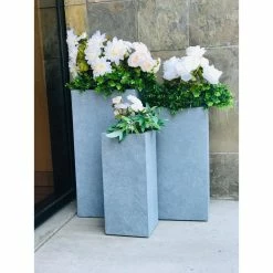 KANTE 28 in. x 24 in. and 20 in. H Square Slate Gray Concrete/Fiberglass Indoor Outdoor Modern Tall Planters -Green Haven Store slate gray kante plant pots osf0002abc c60611 44 1000